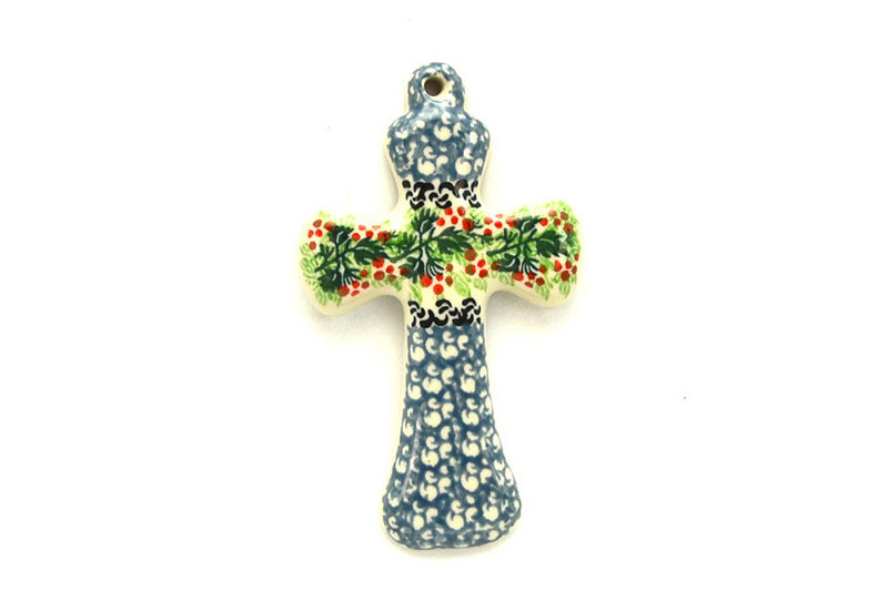 Polish Pottery Cross - Small (5") - Holly Berry