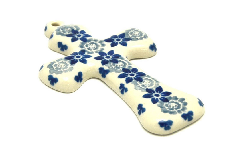 Polish Pottery Cross - Small (5") - Silver Lace