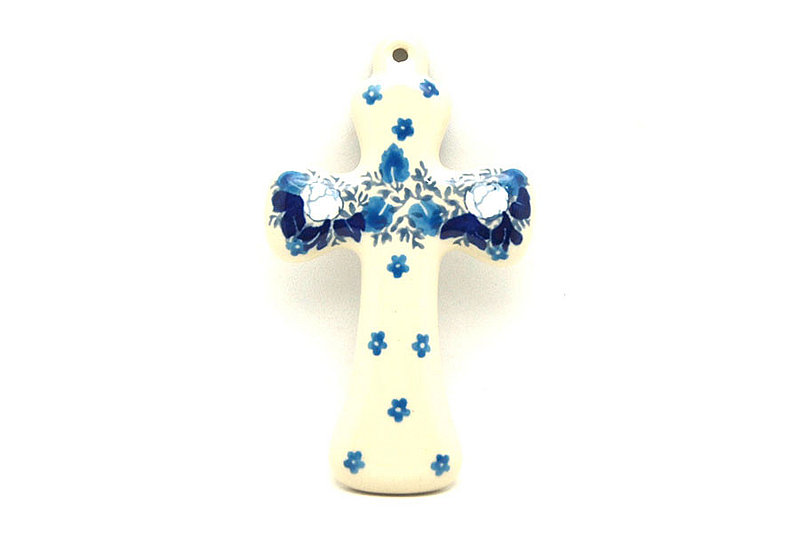 Ceramika Artystyczna Polish Pottery Cross - Small (5") - White Poppy 613-2222a (Ceramika Artystyczna)