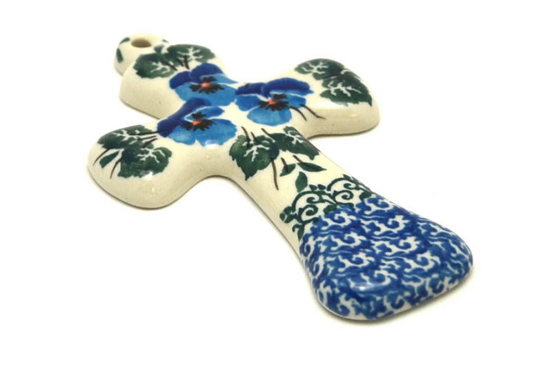 Polish Pottery Cross - Small (5") - Winter Viola