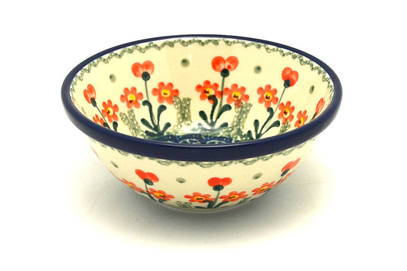 Ceramika Artystyczna Polish Pottery Dish - Deep Round Food Prep - Peach Spring Daisy 556-560a (Ceramika Artystyczna)