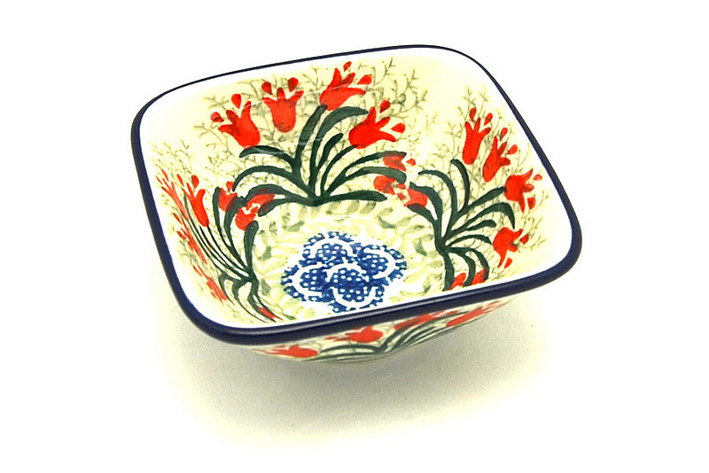 Ceramika Artystyczna Polish Pottery Dish - Deep Square Food Prep - Crimson Bells D11-1437a (Ceramika Artystyczna)
