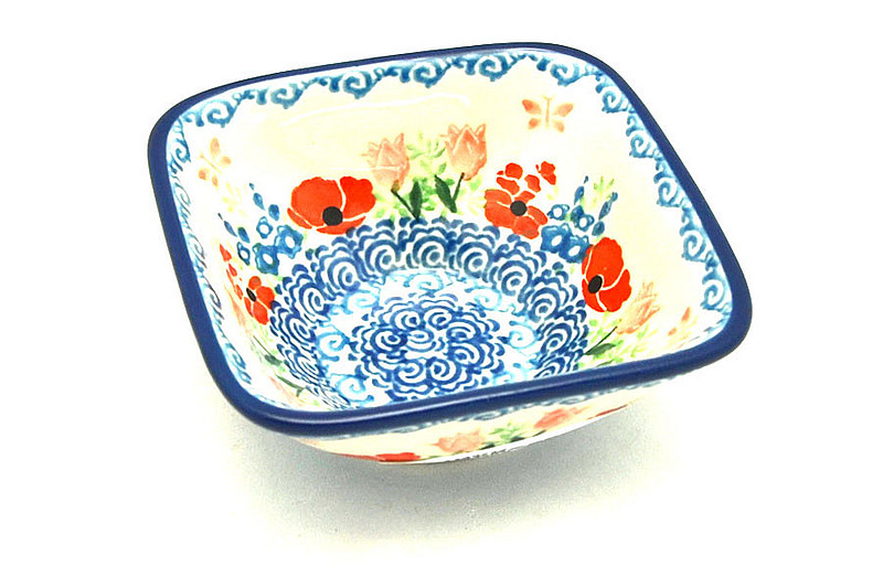 Ceramika Artystyczna Polish Pottery Dish - Deep Square Food Prep - Whimsical Garden D11-3220a (Ceramika Artystyczna)