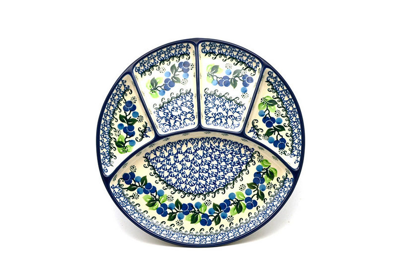 Polish Pottery Dish - Divided Appetizer - Blue Berries