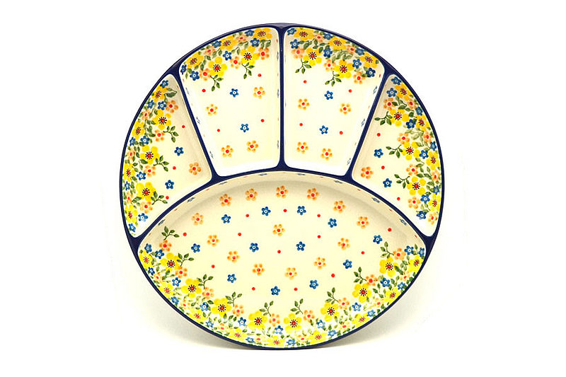 Polish Pottery Dish - Divided Appetizer - Buttercup