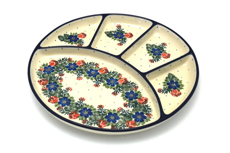 Polish Pottery Dish - Divided Appetizer - Garden Party