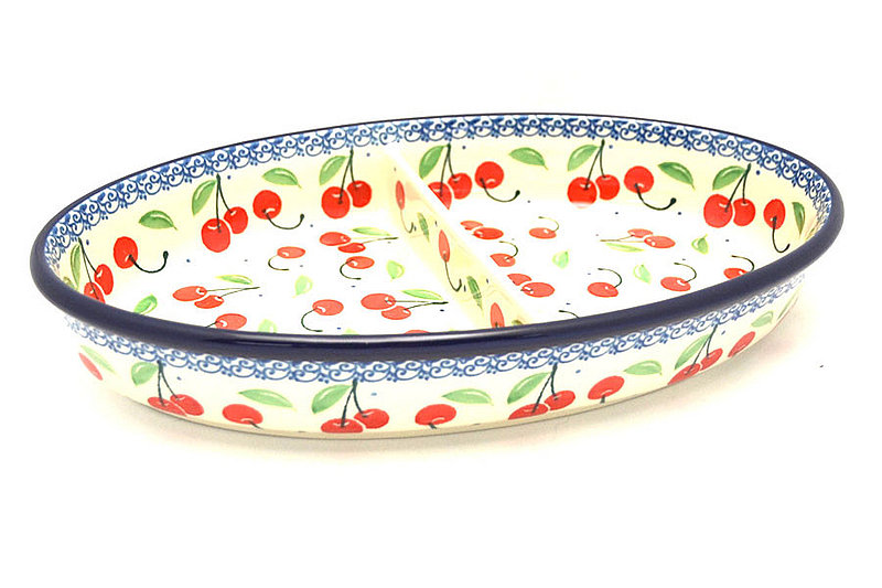 Ceramika Artystyczna Polish Pottery Dish - Divided Oval - Cherry Pie 164-2715a (Ceramika Artystyczna)