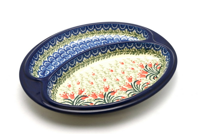 Polish Pottery Dish - Divided Polish Sausage - Crimson Bells