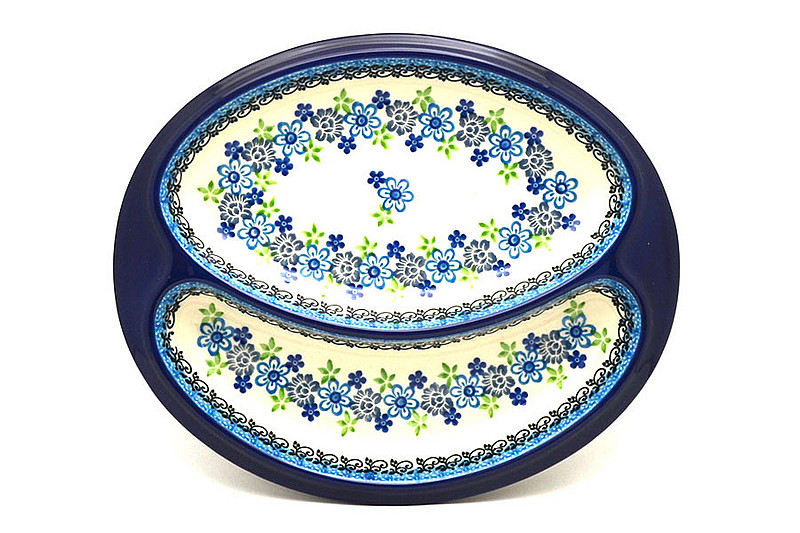 Ceramika Artystyczna Polish Pottery Dish - Divided Polish Sausage - Flower Works 497-2633a (Ceramika Artystyczna)