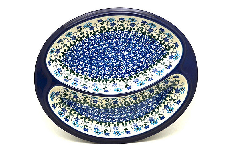 Ceramika Artystyczna Polish Pottery Dish - Divided Polish Sausage - Georgia Blue 497-2785a (Ceramika Artystyczna)