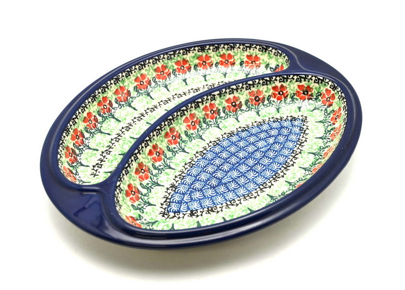 Ceramika Artystyczna Polish Pottery Dish - Divided Polish Sausage - Maraschino 497-1916a (Ceramika Artystyczna)