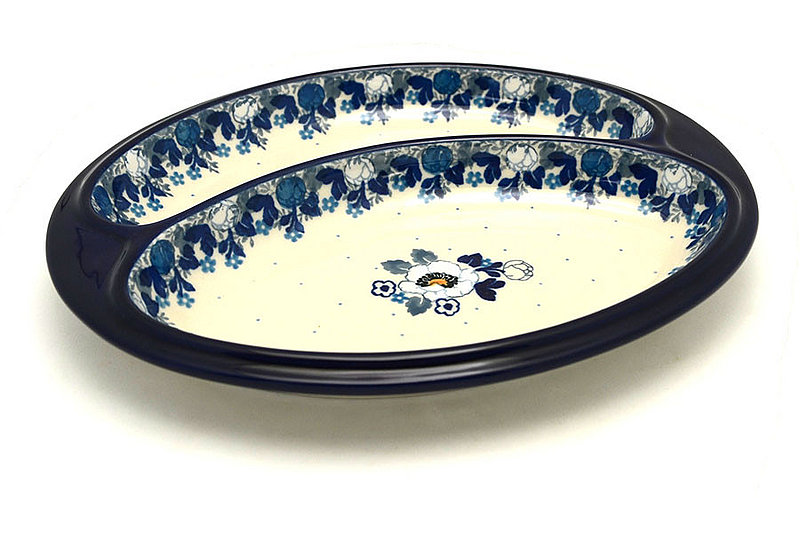 Ceramika Artystyczna Polish Pottery Dish - Divided Polish Sausage - White Poppy 497-2222a (Ceramika Artystyczna)