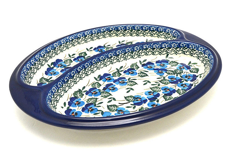 Ceramika Artystyczna Polish Pottery Dish - Divided Polish Sausage - Winter Viola 497-2273a (Ceramika Artystyczna)
