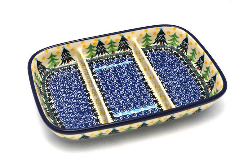 Ceramika Artystyczna Polish Pottery Dish - Divided Rectangular - Christmas Trees 393-1284a (Ceramika Artystyczna)