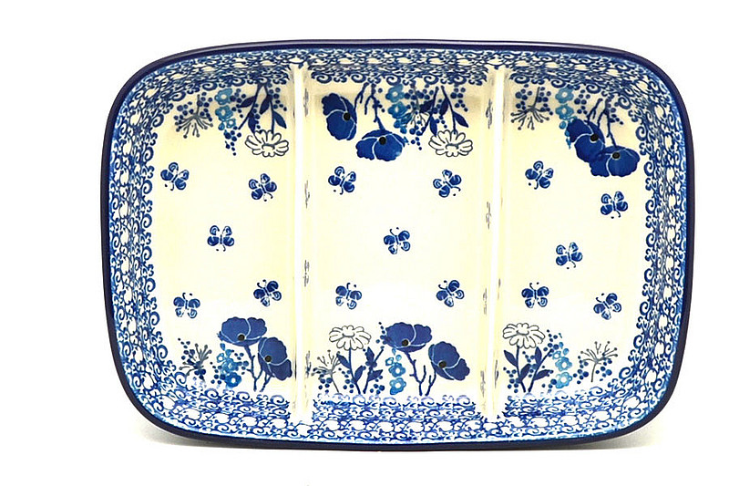 Ceramika Artystyczna Polish Pottery Dish - Divided Rectangular - Evening Poppies 393-2902a (Ceramika Artystyczna)