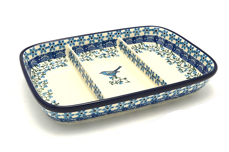 Ceramika Artystyczna Polish Pottery Dish - Divided Rectangular - Song Bird 393-1932a (Ceramika Artystyczna)