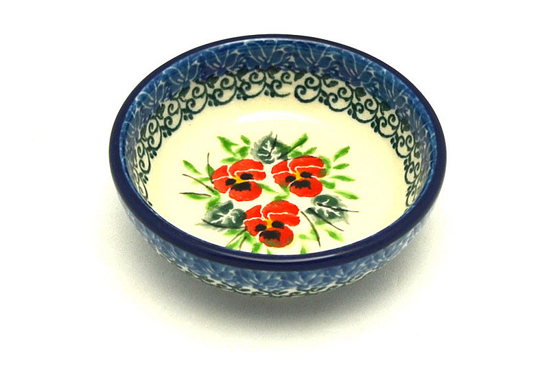 Ceramika Artystyczna Polish Pottery Dish - Round Food Prep - Red Pansy B88-2538a (Ceramika Artystyczna)