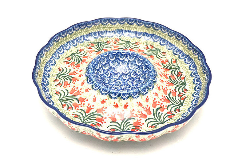 Ceramika Artystyczna Polish Pottery Dish - Vegetable and Dip - 10" - Crimson Bells A22-1437a (Ceramika Artystyczna)