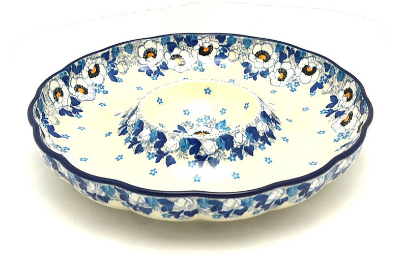Ceramika Artystyczna Polish Pottery Dish - Vegetable and Dip - 10" - White Poppy A22-2222a (Ceramika Artystyczna)