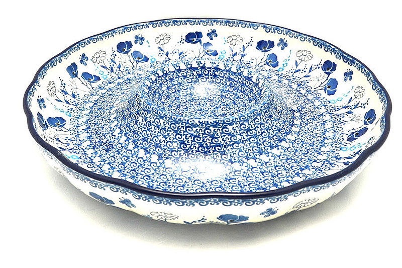 Ceramika Artystyczna Polish Pottery Dish - Vegetable and Dip - 12" - Evening Poppies A23-2902a (Ceramika Artystyczna)