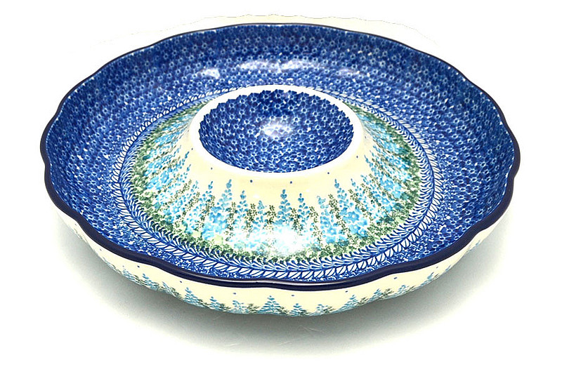 Ceramika Artystyczna Polish Pottery Dish - Vegetable and Dip - 12" - Virginia Blue Bells A23-3279a (Ceramika Artystyczna)