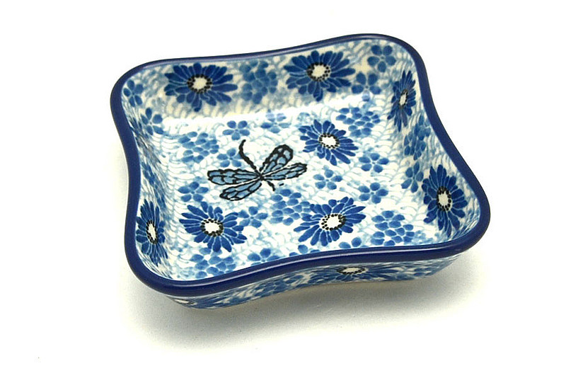 Ceramika Artystyczna Polish Pottery Fluted Dipping Dish - Blue Dragonfly 630-2999a (Ceramika Artystyczna)