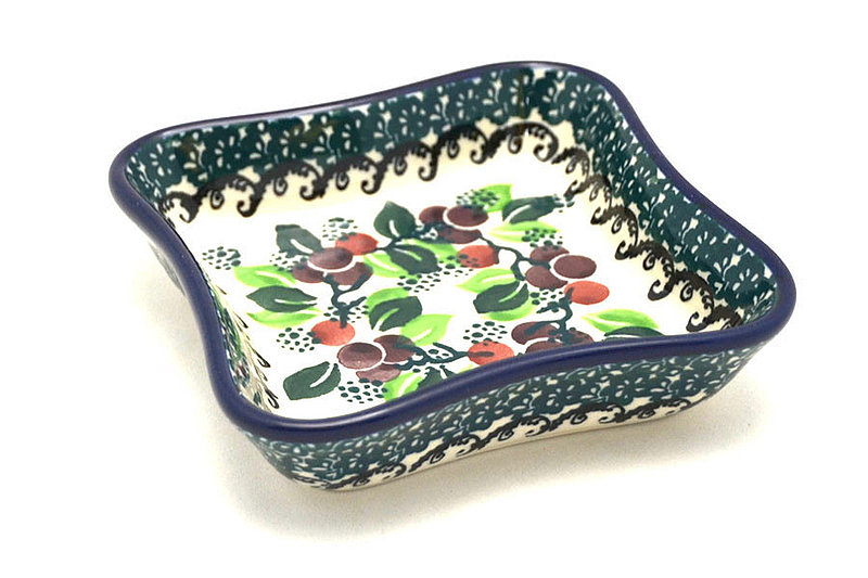 Ceramika Artystyczna Polish Pottery Fluted Dipping Dish - Burgundy Berry Green 630-1415a (Ceramika Artystyczna)