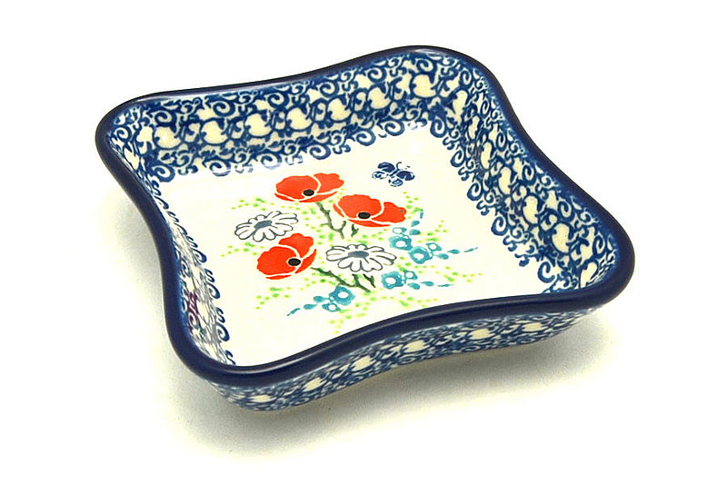 Ceramika Artystyczna Polish Pottery Fluted Dipping Dish - Red Poppy Garden 630-2901a (Ceramika Artystyczna)