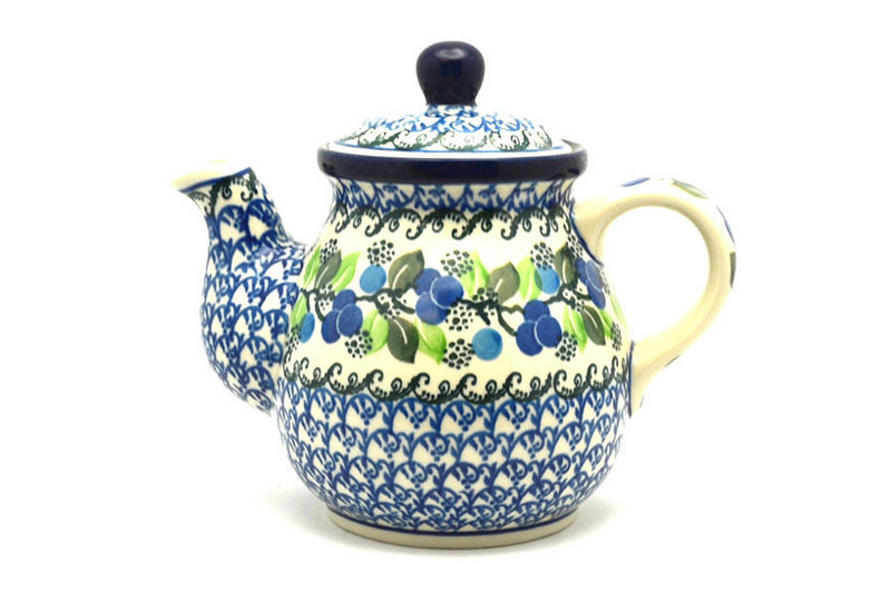 Polish Pottery Gooseneck Teapot - 20 oz. - Blue Berries