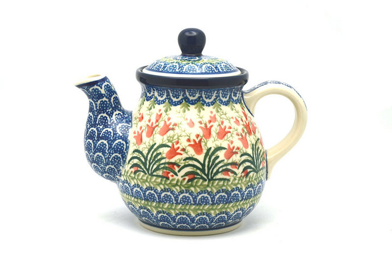 Polish Pottery Gooseneck Teapot - 20 oz. - Crimson Bells