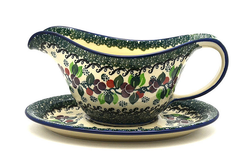 Ceramika Artystyczna Polish Pottery Gravy Boat - Burgundy Berry Green 239-1415a (Ceramika Artystyczna)