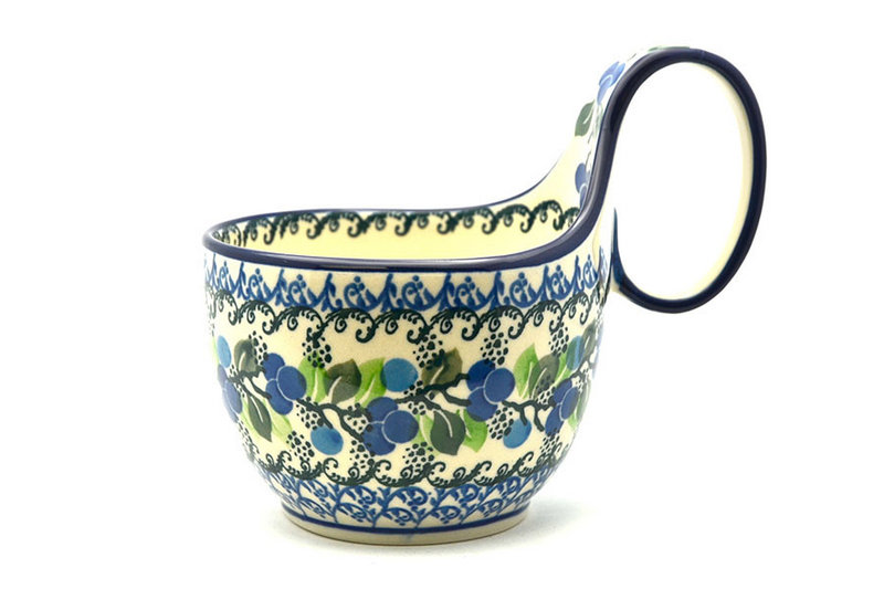 Polish Pottery Loop Handle Bowl - Blue Berries
