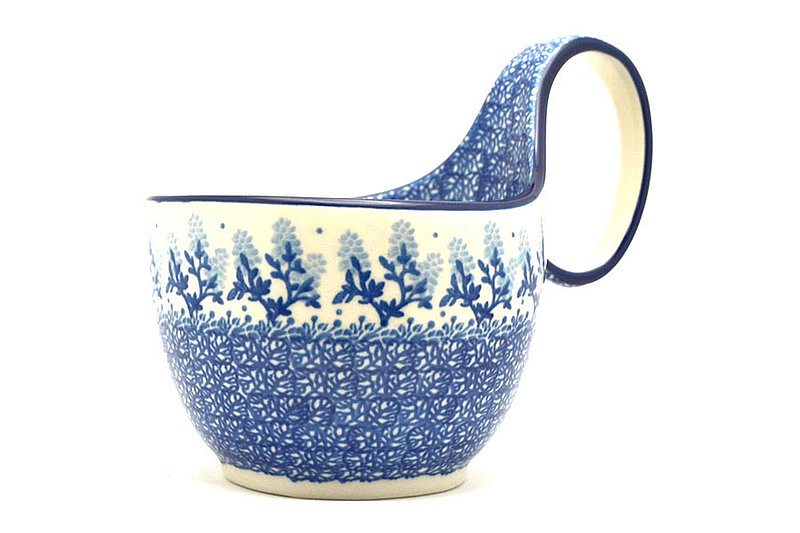 Polish Pottery Loop Handle Bowl - Blue Bonnets