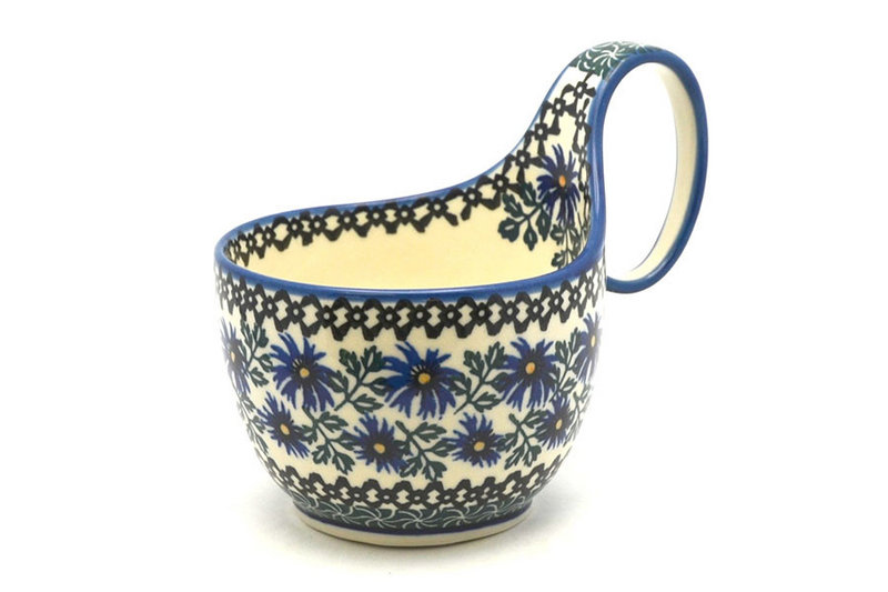 Polish Pottery Loop Handle Bowl - Blue Chicory
