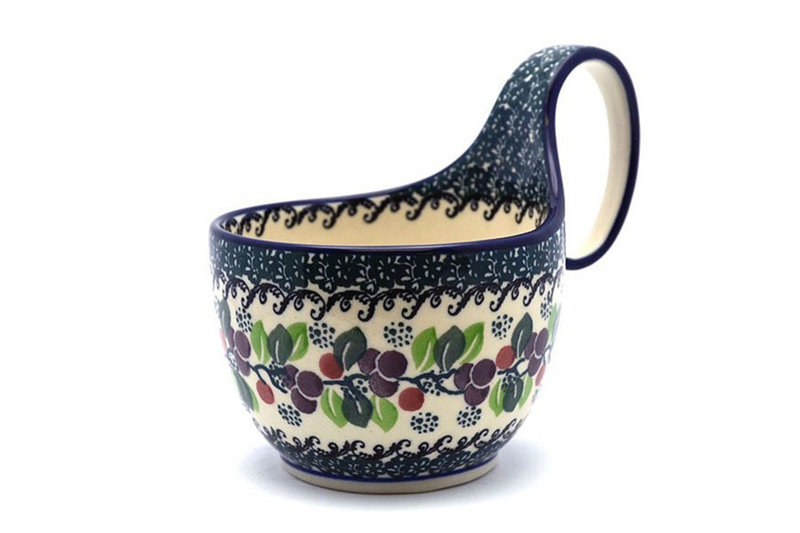 Polish Pottery Loop Handle Bowl - Burgundy Berry Green