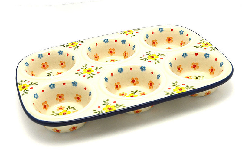 Ceramika Artystyczna Polish Pottery Muffin Pan - Buttercup 811-2225a (Ceramika Artystyczna)