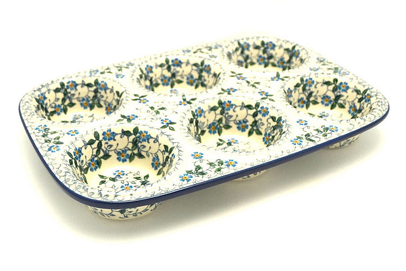 Ceramika Artystyczna Polish Pottery Muffin Pan - Forget-Me-Knot 811-2089a (Ceramika Artystyczna)