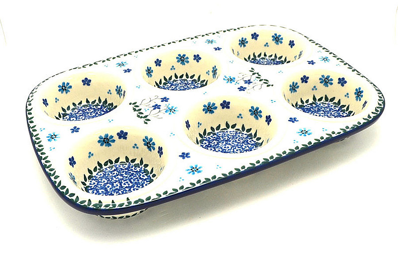 Ceramika Artystyczna Polish Pottery Muffin Pan - Georgia Blue 811-2785a (Ceramika Artystyczna)