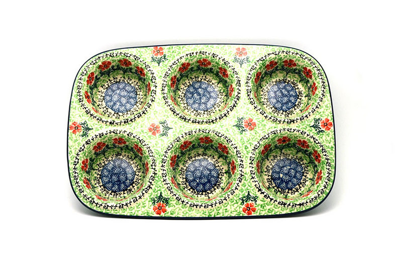 Polish Pottery Muffin Pan - Maraschino