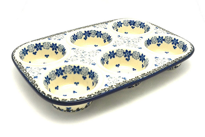 Ceramika Artystyczna Polish Pottery Muffin Pan - Silver Lace 811-2158a (Ceramika Artystyczna)