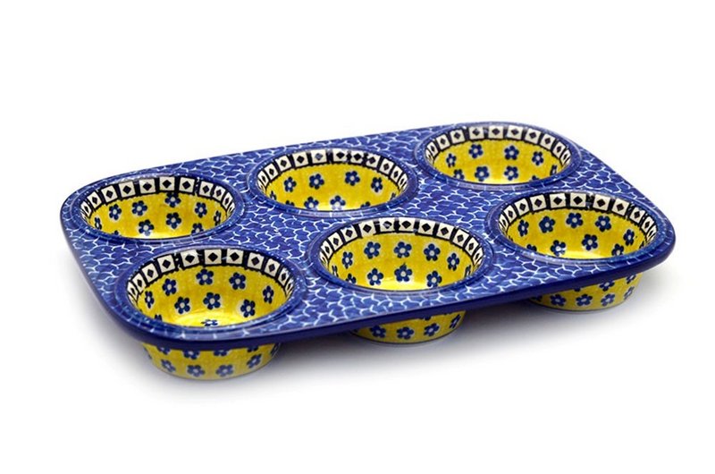 Ceramika Artystyczna Polish Pottery Muffin Pan - Sunburst 811-859a (Ceramika Artystyczna)