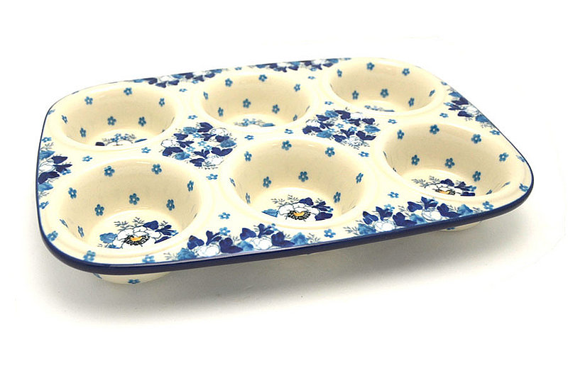 Ceramika Artystyczna Polish Pottery Muffin Pan - White Poppy 811-2222a (Ceramika Artystyczna)
