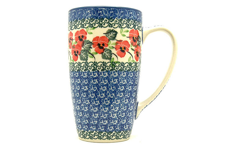 Ceramika Artystyczna Polish Pottery Mug - 12 oz. Cafe - Red Pansy C52-2538a (Ceramika Artystyczna)
