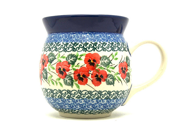 Ceramika Artystyczna Polish Pottery Mug - 15 oz. Bubble - Red Pansy 073-2538a (Ceramika Artystyczna)