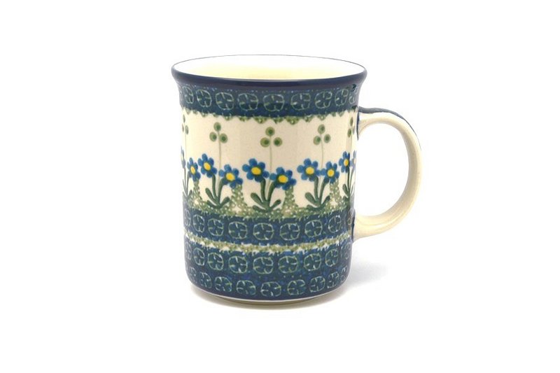Polish Pottery Mug - Big Straight Sided - Blue Spring Daisy