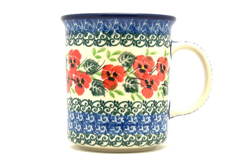 Polish Pottery Mug - Straight Sided - Red Pansy