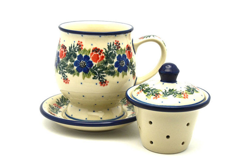 Ceramika Artystyczna Polish Pottery Mug - with Infuser - Garden Party 122-1535a (Ceramika Artystyczna)