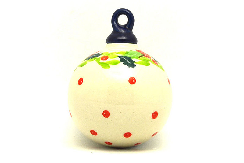 Ceramika Artystyczna Polish Pottery Ornament - Ball - Christmas Holly 186-2541a (Ceramika Artystyczna)