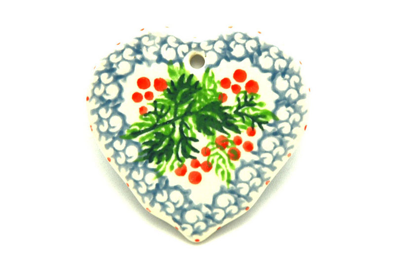 Polish Pottery Ornament - Heart - Holly Berry