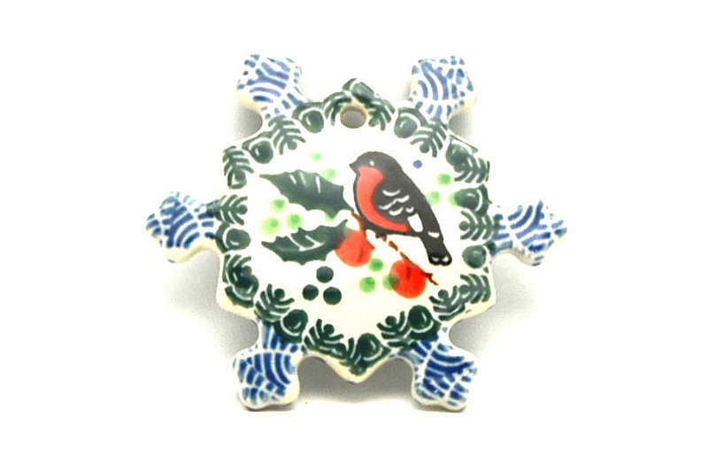 Ceramika Artystyczna Polish Pottery Ornament - Snowflake - Red Robin A88-1257a (Ceramika Artystyczna)